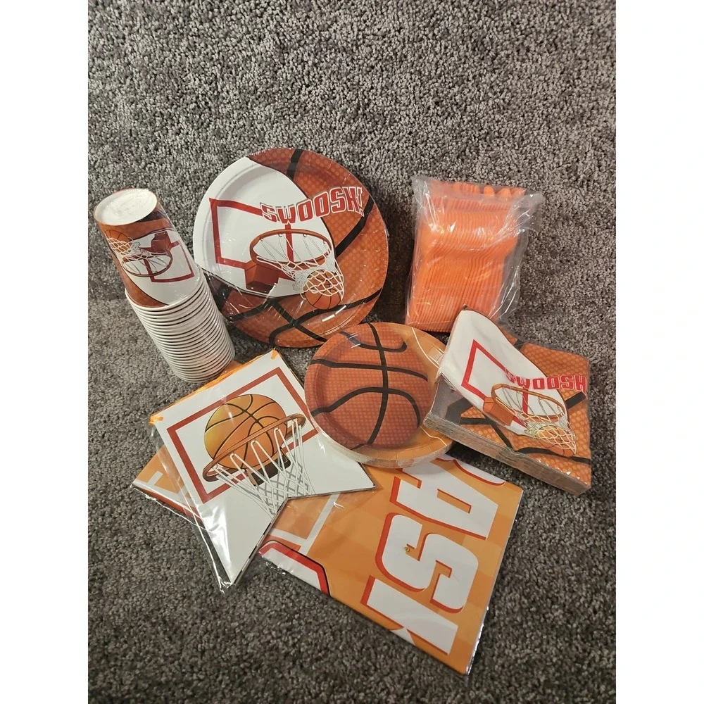 177 Pc Basketball Themed Party Supplies.  New